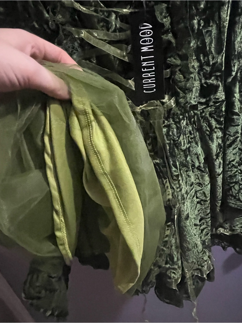 Current Mood Myths N Legends Green Velvet Mini Dress Forest Fairy, L (BNWT) - Picture 8 of 9